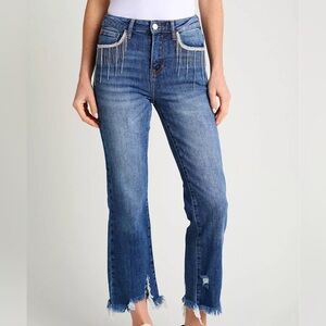 NWT Risen‎ High Rise Fringe Rhinestone Cowgirl Raw Hem Jeans Plus Size 3XL